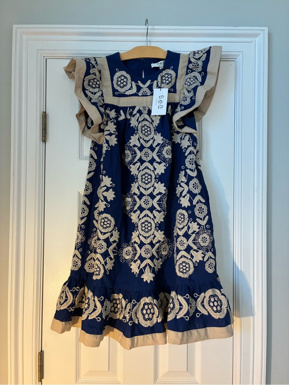 NWT SEA New York Blue Dress with Cream Floral Embroidery